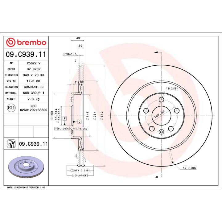 Tarcza hamulcowa BREMBO 09.C939.11