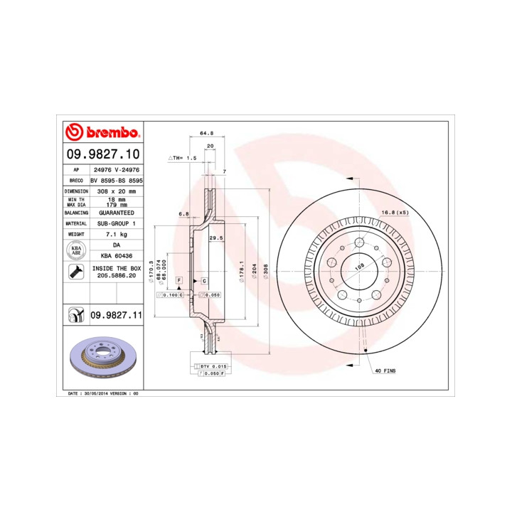 Tarcza hamulcowa BREMBO 09.9827.11