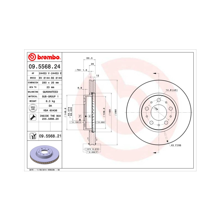Tarcza hamulcowa BREMBO 09.5568.21