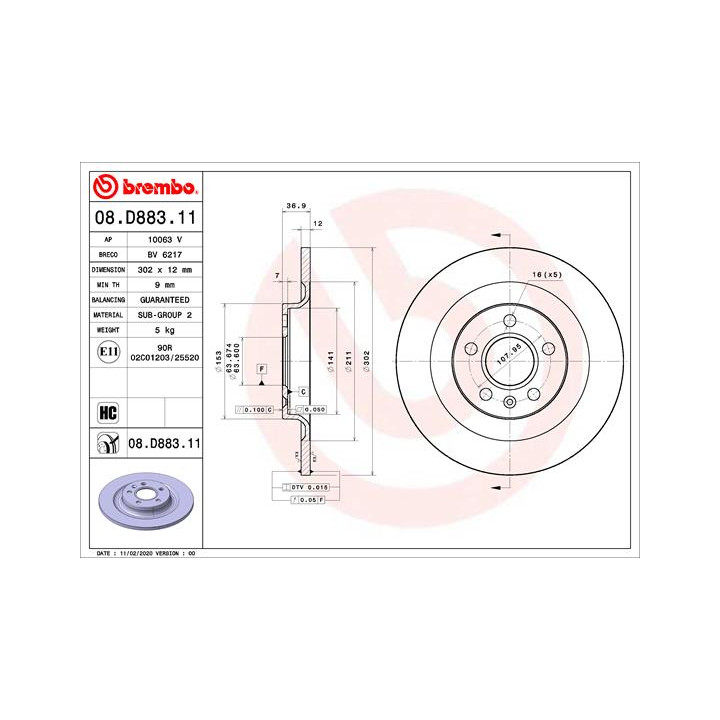 Tarcza hamulcowa BREMBO 08.D883.11