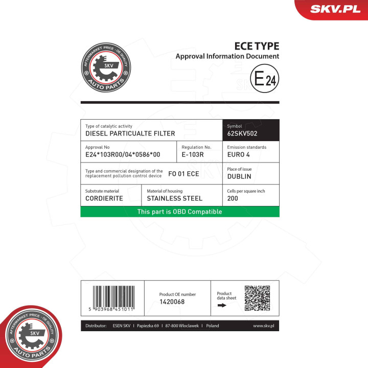 Filtr cząstek stałych ESEN SKV 62SKV502