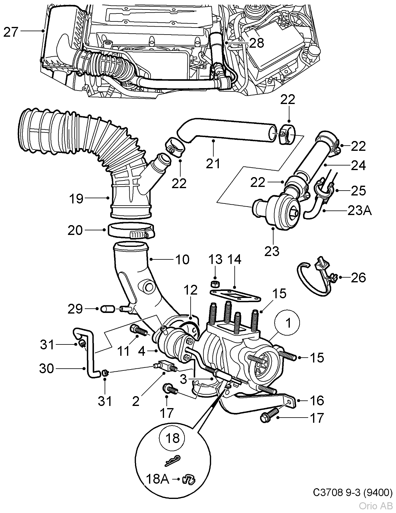 Turbocharger (1998 - 2000, B204, PETROL, TURBO)