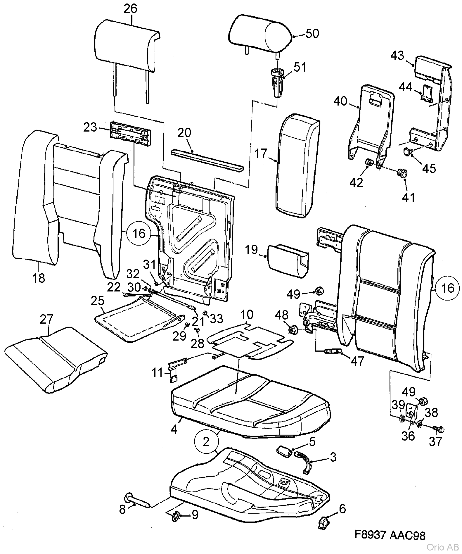 Rear seat (1998 - 2003, 3D, 5D)