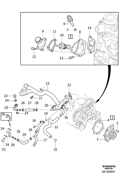 coolant pump, thermostat and cable