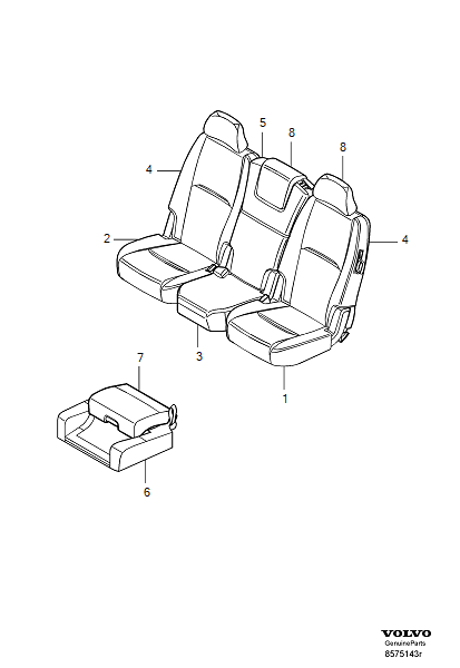upholstery rear seat, 2nd row of seats., 2005-