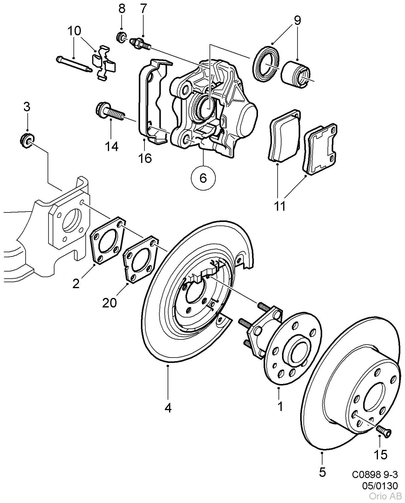Brake disc and caliper (1998 - 2003)